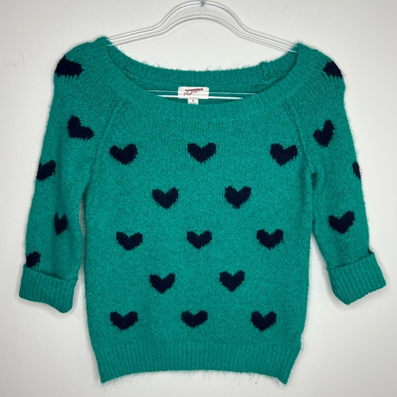 Arizona Jean Company Sweaters - Arizona Jean company. Green with blue hearts sweater. 3/4 cuffed sleeve. Medium.
